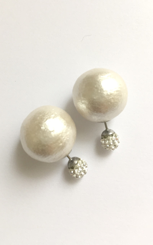 EB-01     crystal ball front,  L size white or grey cotton pearls back